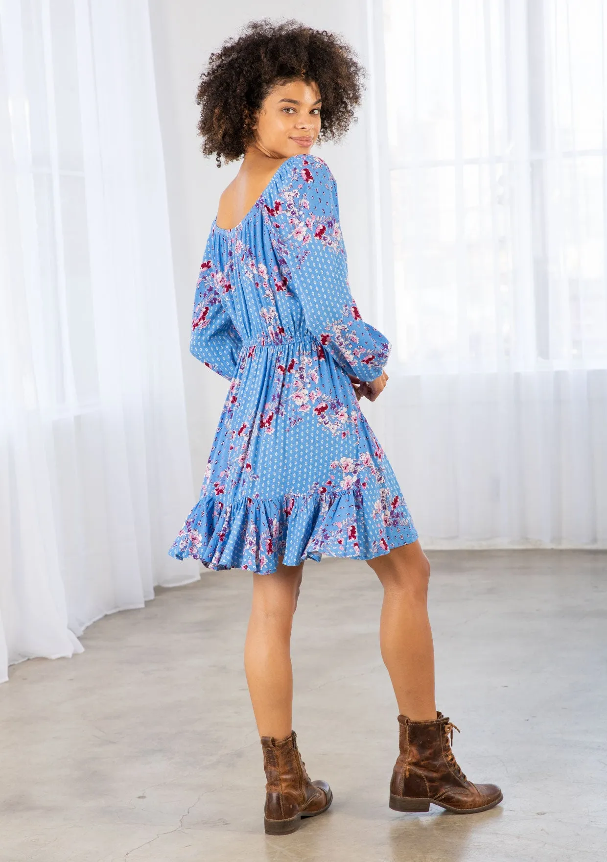 Vibrant Floral Bohemian Long Sleeve Mini Dress