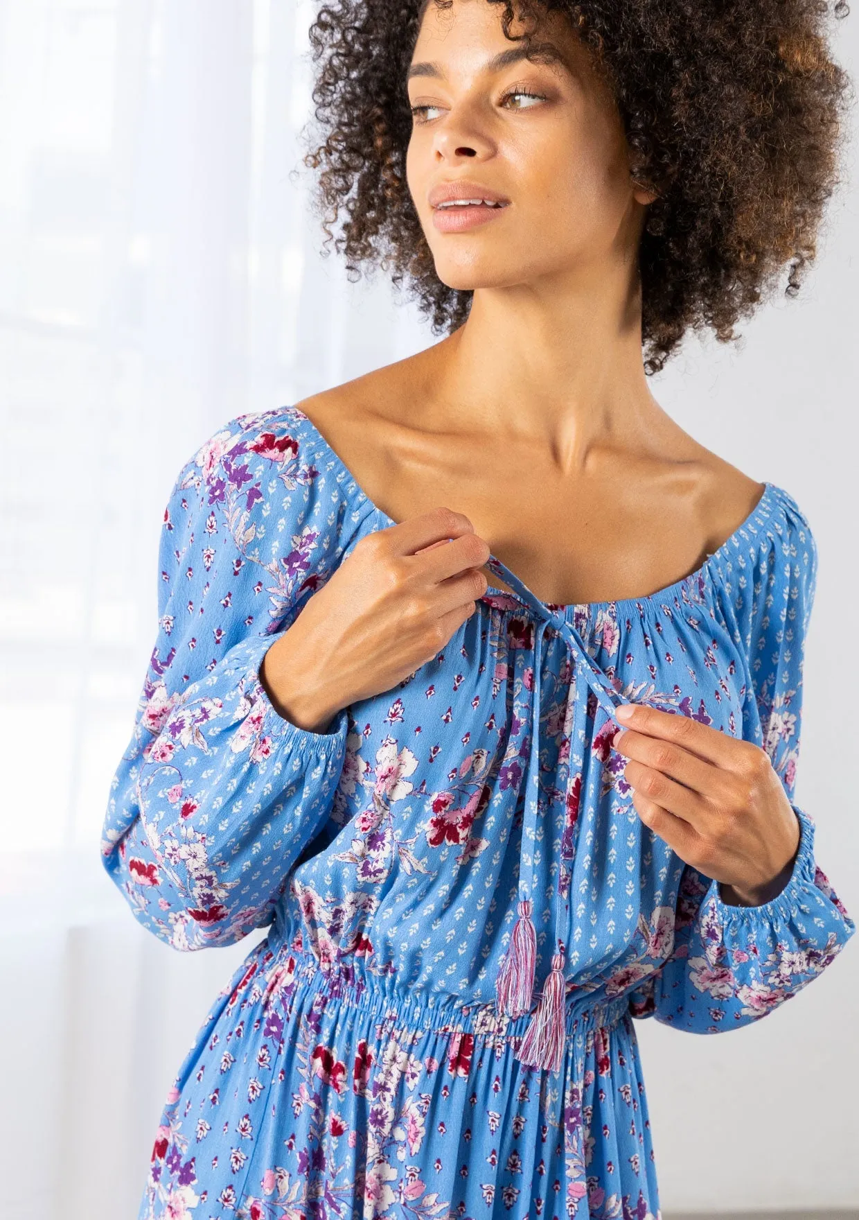 Vibrant Floral Bohemian Long Sleeve Mini Dress