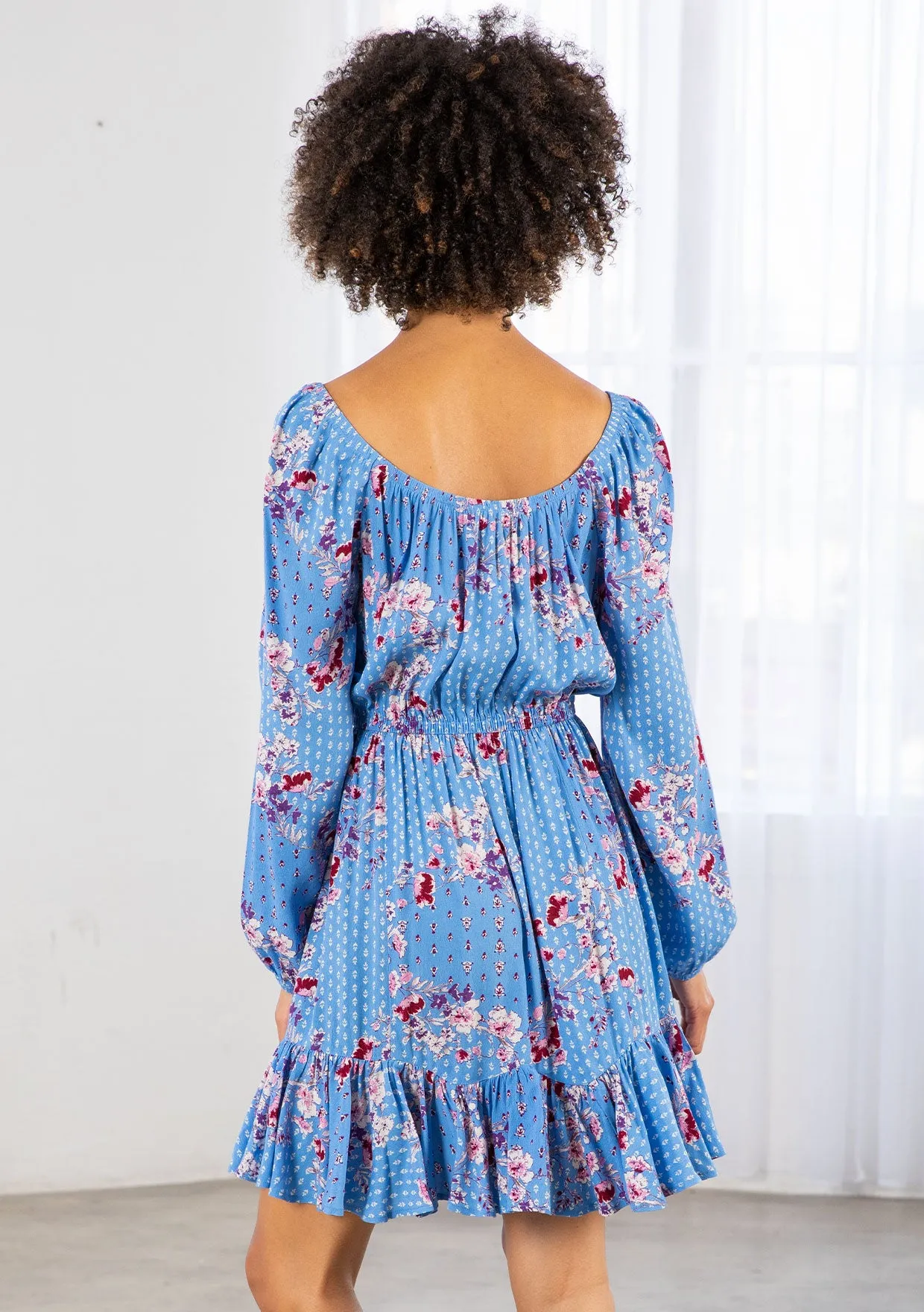 Vibrant Floral Bohemian Long Sleeve Mini Dress