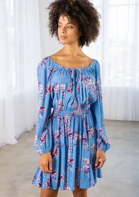 Vibrant Floral Bohemian Long Sleeve Mini Dress
