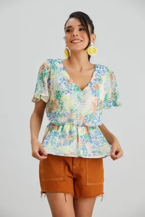 Vibrant Floral Elasticated Top