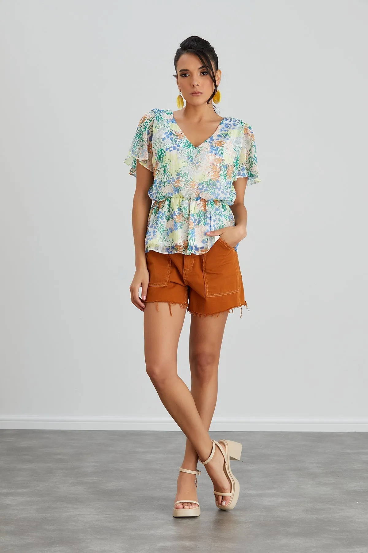 Vibrant Floral Elasticated Top