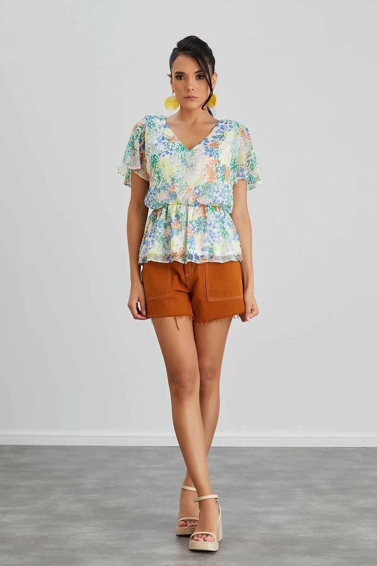 Vibrant Floral Elasticated Top
