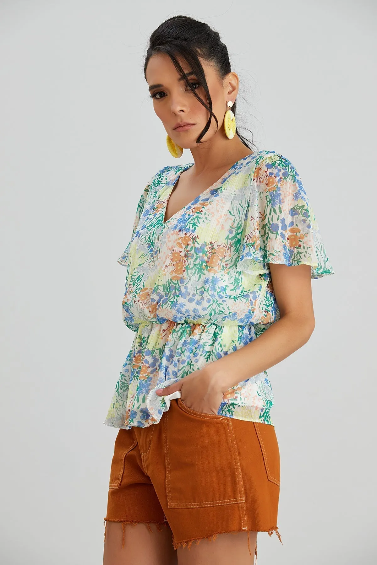Vibrant Floral Elasticated Top