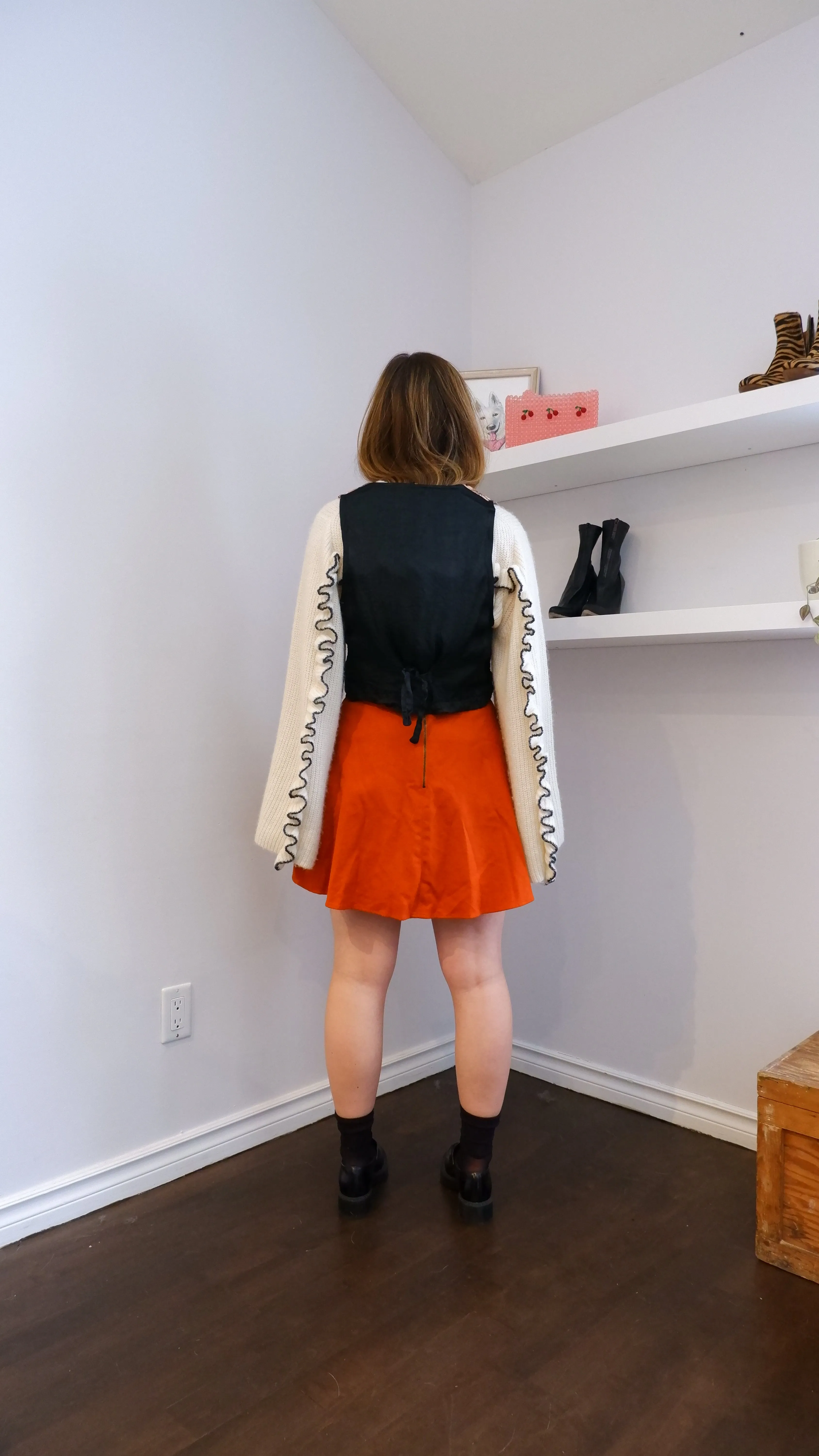 Vibrant Sunset Orange Wool-Blend Mini Skirt - 6