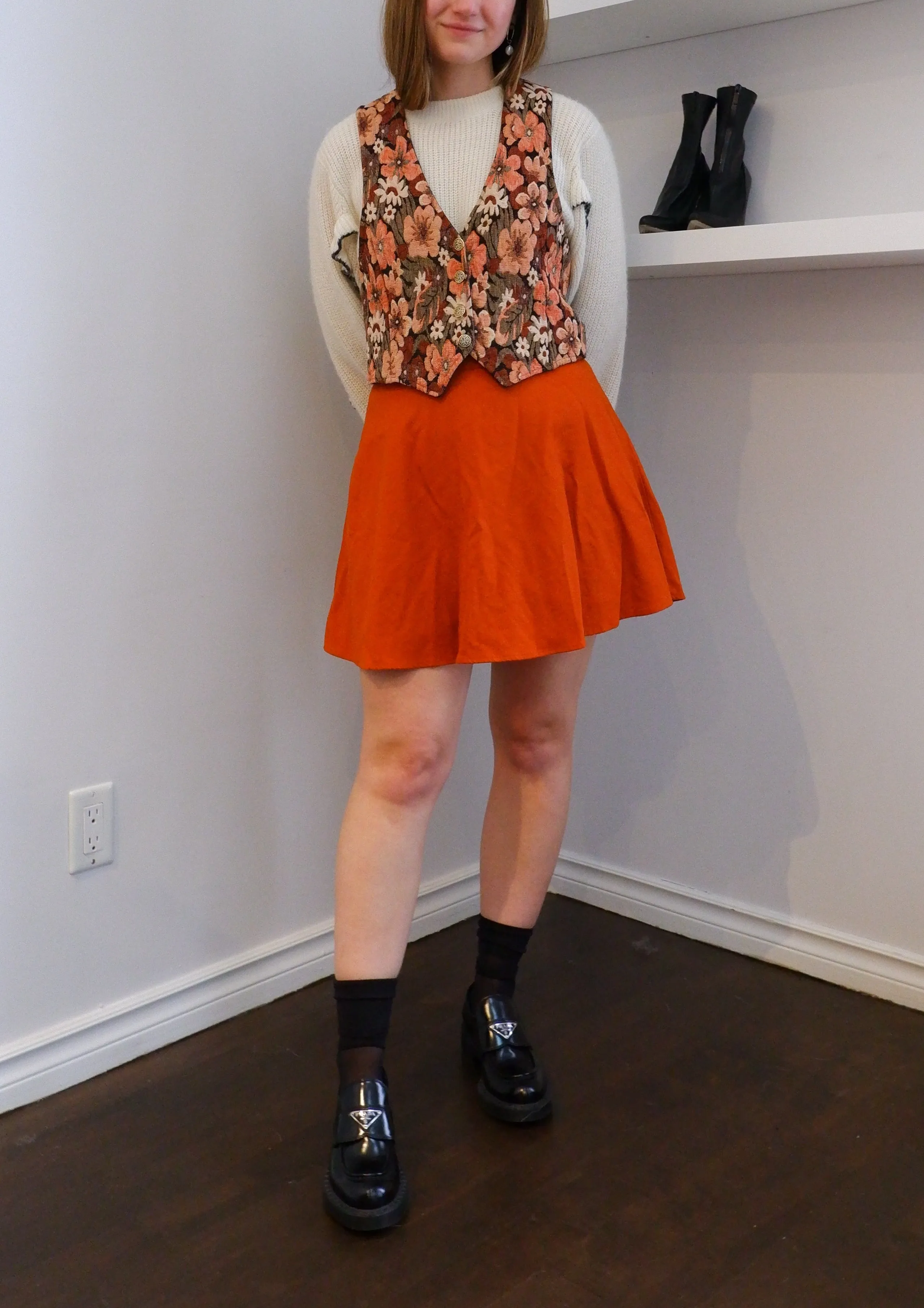 Vibrant Sunset Orange Wool-Blend Mini Skirt - 6