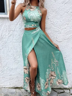 Vibrant Tropical Print Backless Vacation Set - By Lustmia
