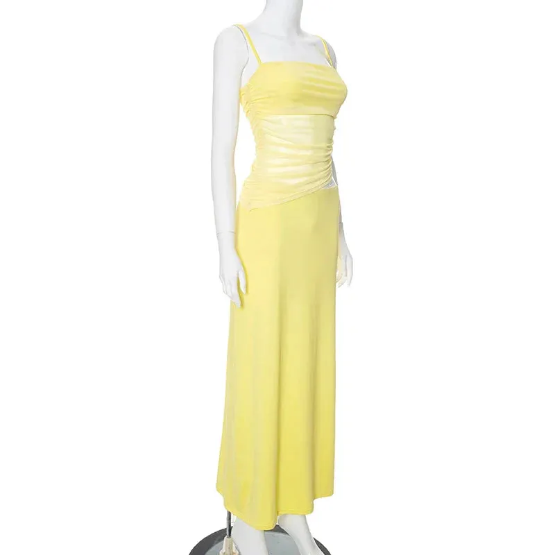 Vibrant Yellow Cami Top and Maxi Skirt Two-Piece Set
