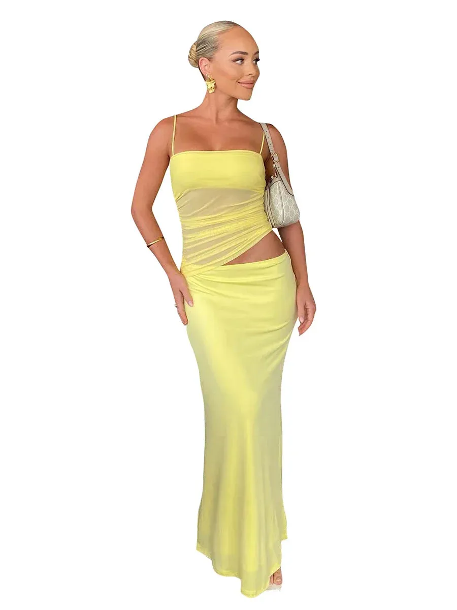 Vibrant Yellow Cami Top and Maxi Skirt Two-Piece Set