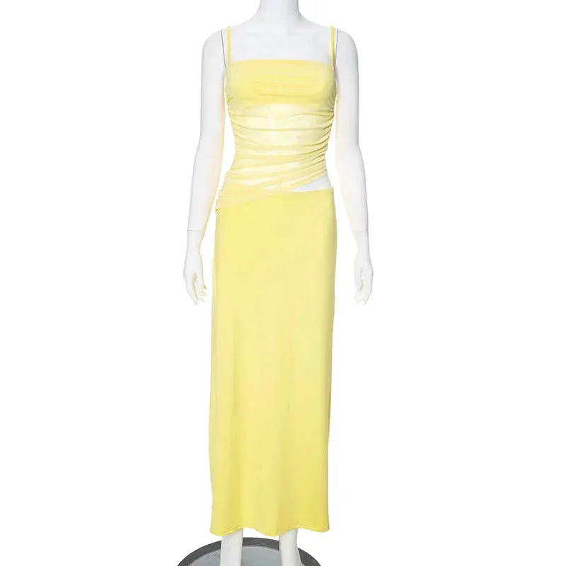 Vibrant Yellow Cami Top and Maxi Skirt Two-Piece Set