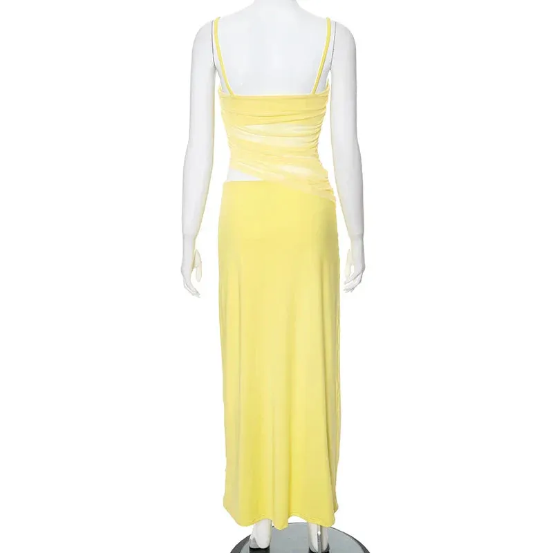 Vibrant Yellow Cami Top and Maxi Skirt Two-Piece Set
