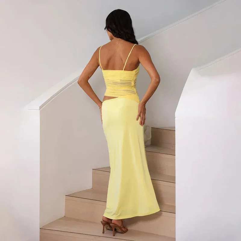 Vibrant Yellow Cami Top and Maxi Skirt Two-Piece Set