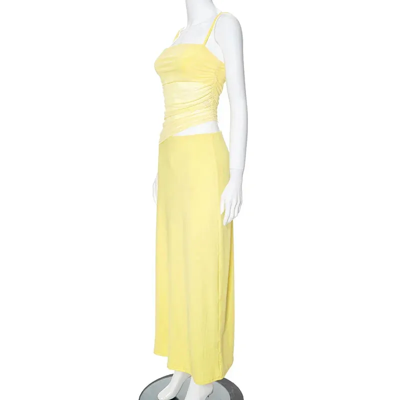 Vibrant Yellow Cami Top and Maxi Skirt Two-Piece Set
