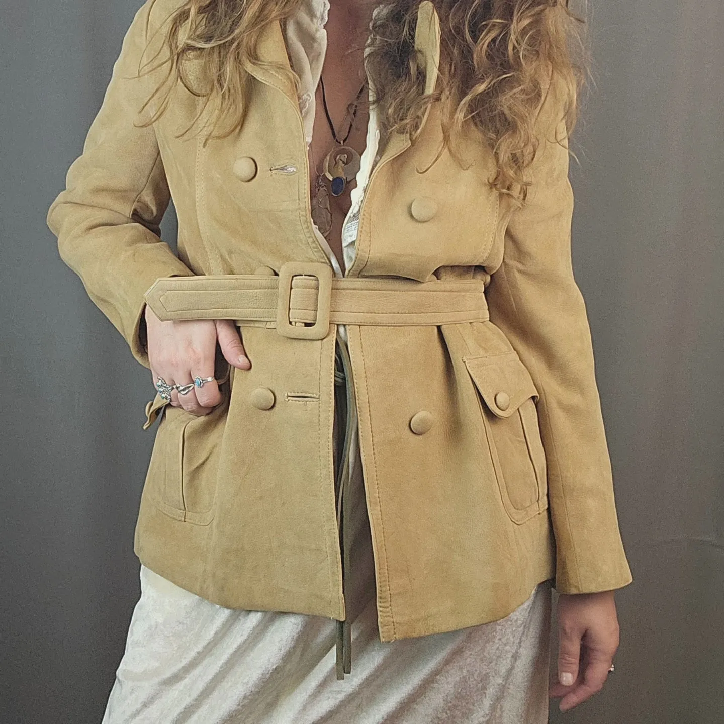 Vintage Tan Suede Leather Jacket Size 12