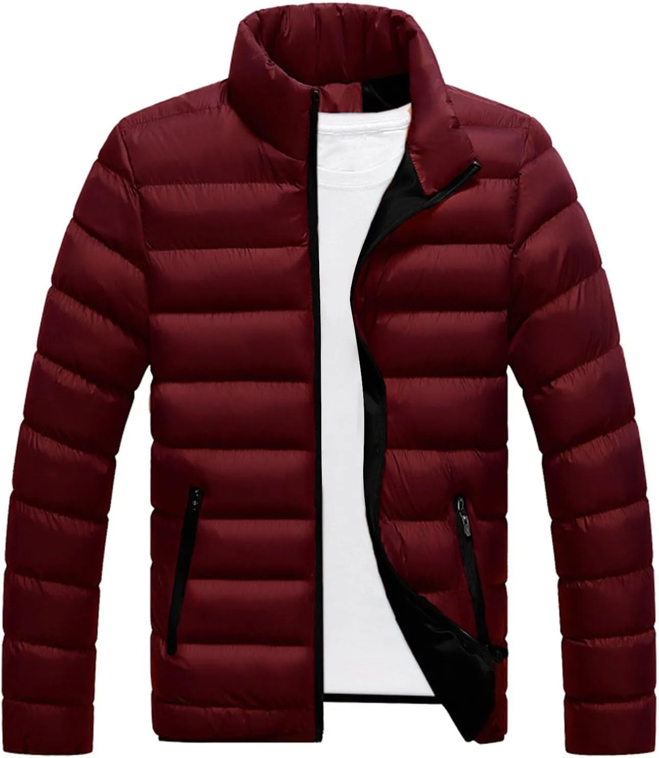WENKOMG1 Mens Puffer Jacket Long Sleeve Lightweight Packable Outdoor Down Jacket Winter Fall Turtleneck Outerwear Coat