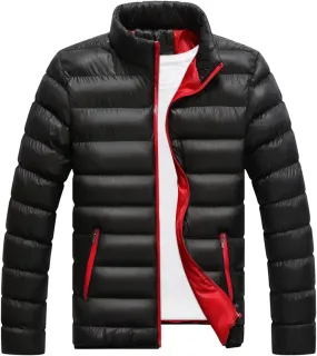 WENKOMG1 Mens Puffer Jacket Long Sleeve Lightweight Packable Outdoor Down Jacket Winter Fall Turtleneck Outerwear Coat