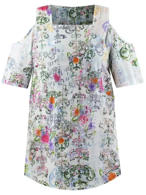 White Paisley Plus Size Cold Shoulder Sundress Cover Up Size X-Large