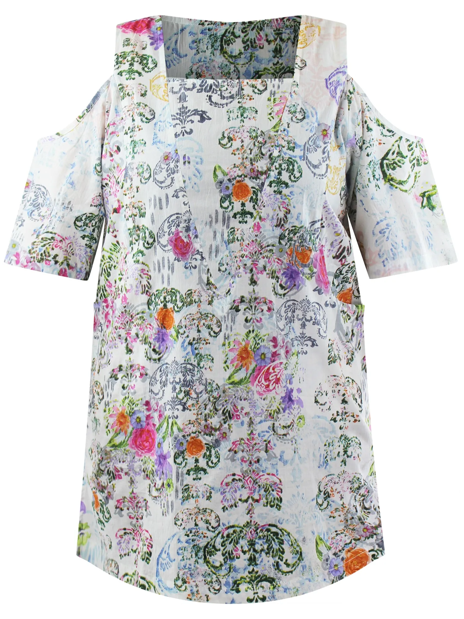 White Paisley Plus Size Cold Shoulder Sundress Cover Up Size X-Large