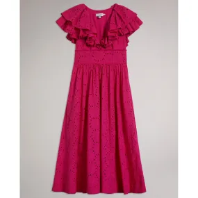 Women Wmd-Mirza-Ruffle V Neck Midi Sundress - Brt-Pink