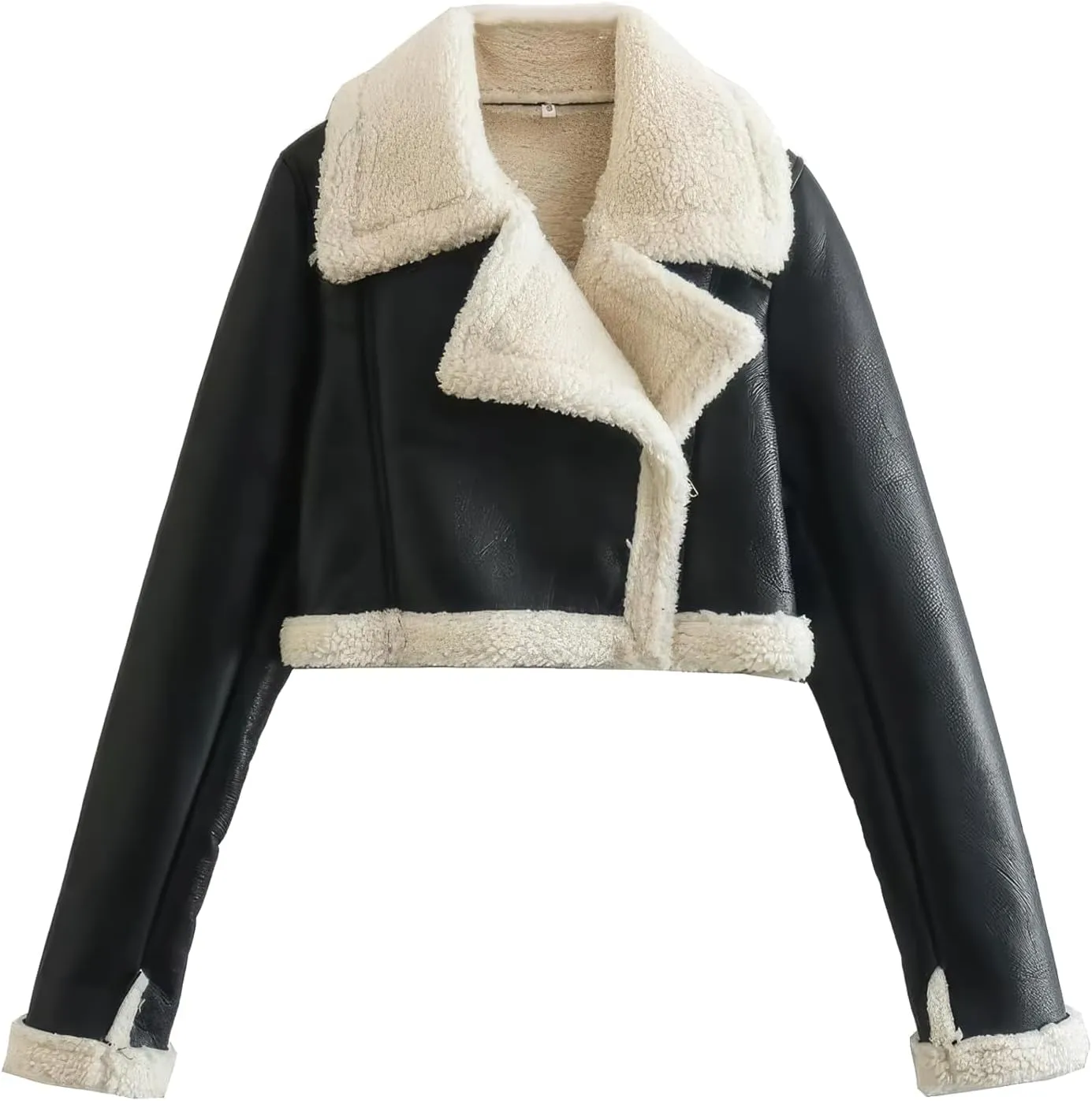 Women’s Black Genuine Sheepskin Sherpa Shearling Faux Fur Lined Winter Warm Chic Short Fashionable Bomber Leather Jacket (2XL, Black)