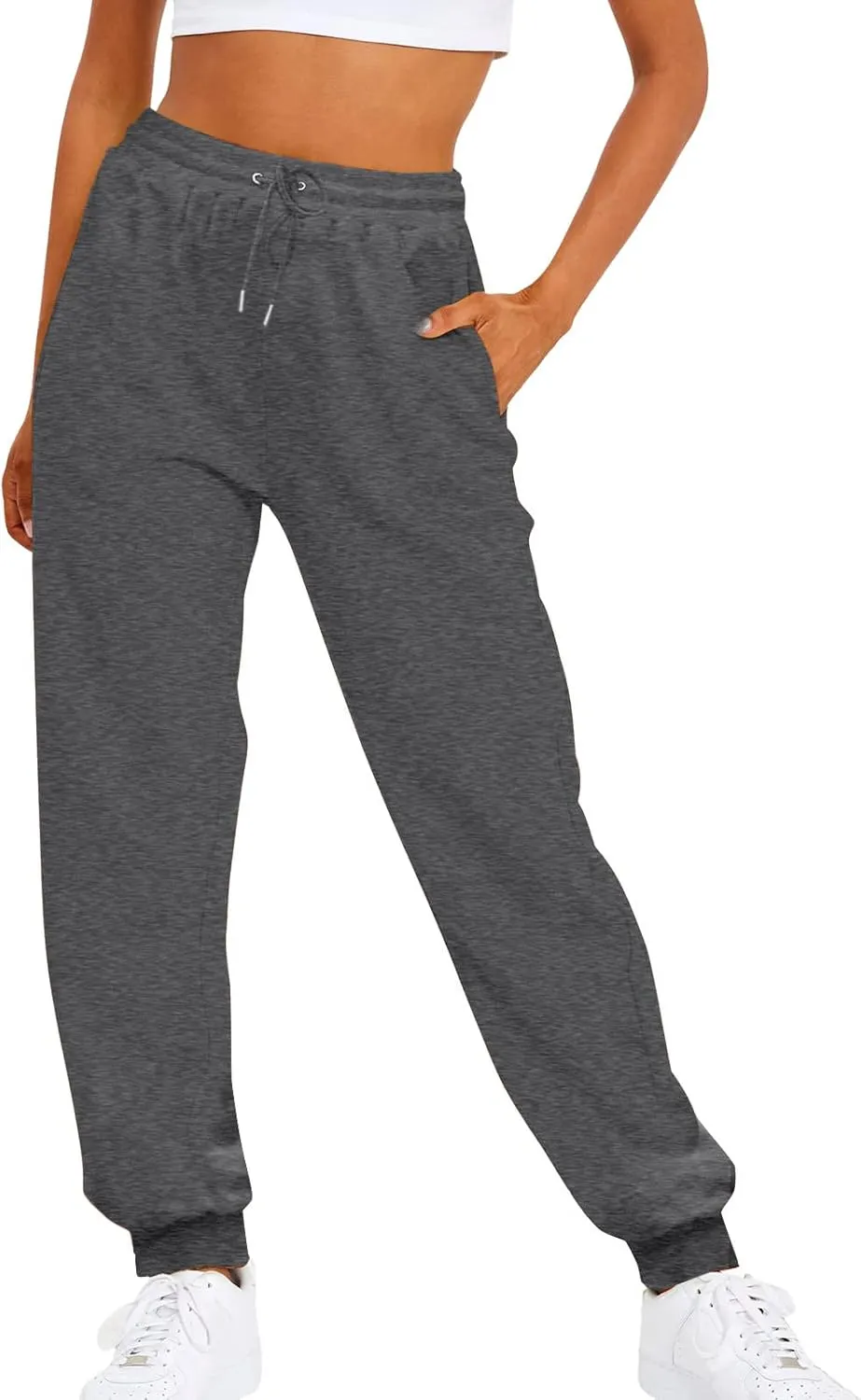 Women's Casual Elastic High Waist Running Sweatpants Business Casual Solid Color Cotton Soft Comfy Trousers Straight Leg Pant