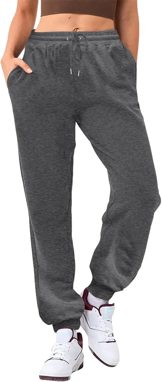 Women's Casual Elastic High Waist Running Sweatpants Business Casual Solid Color Cotton Soft Comfy Trousers Straight Leg Pant