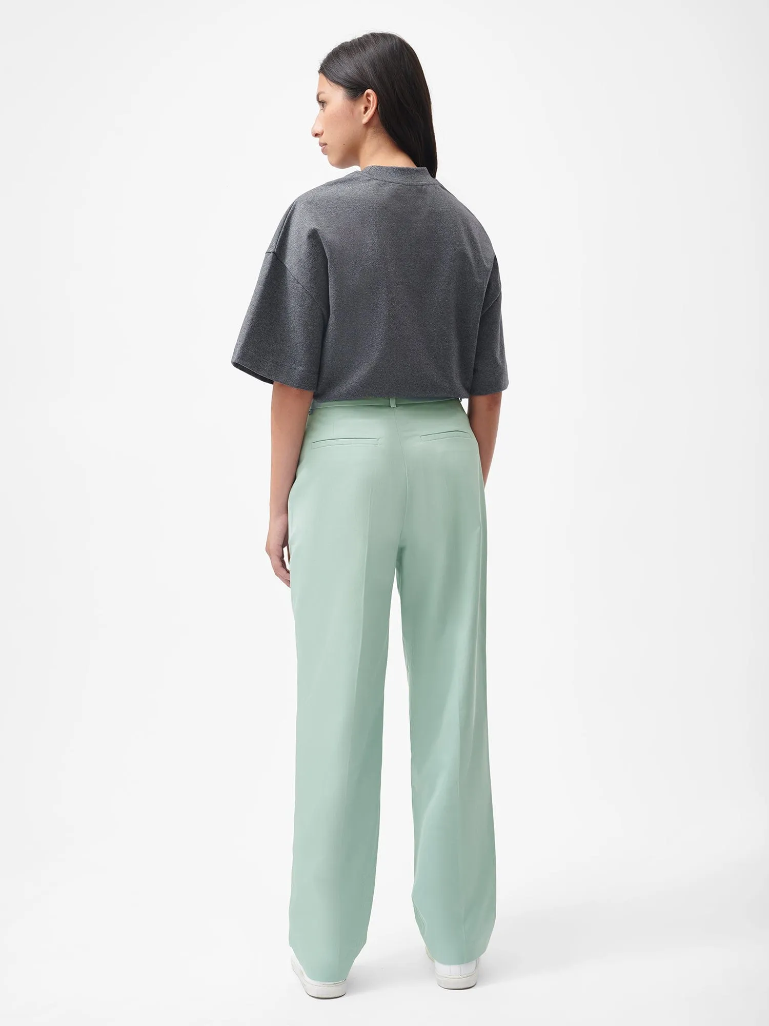 Women's Organic Cotton Tailored Trousers—Eucalyptus Blue