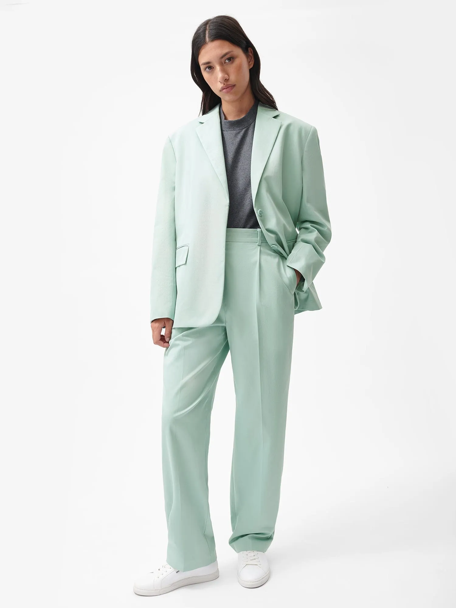 Women's Organic Cotton Tailored Trousers—Eucalyptus Blue