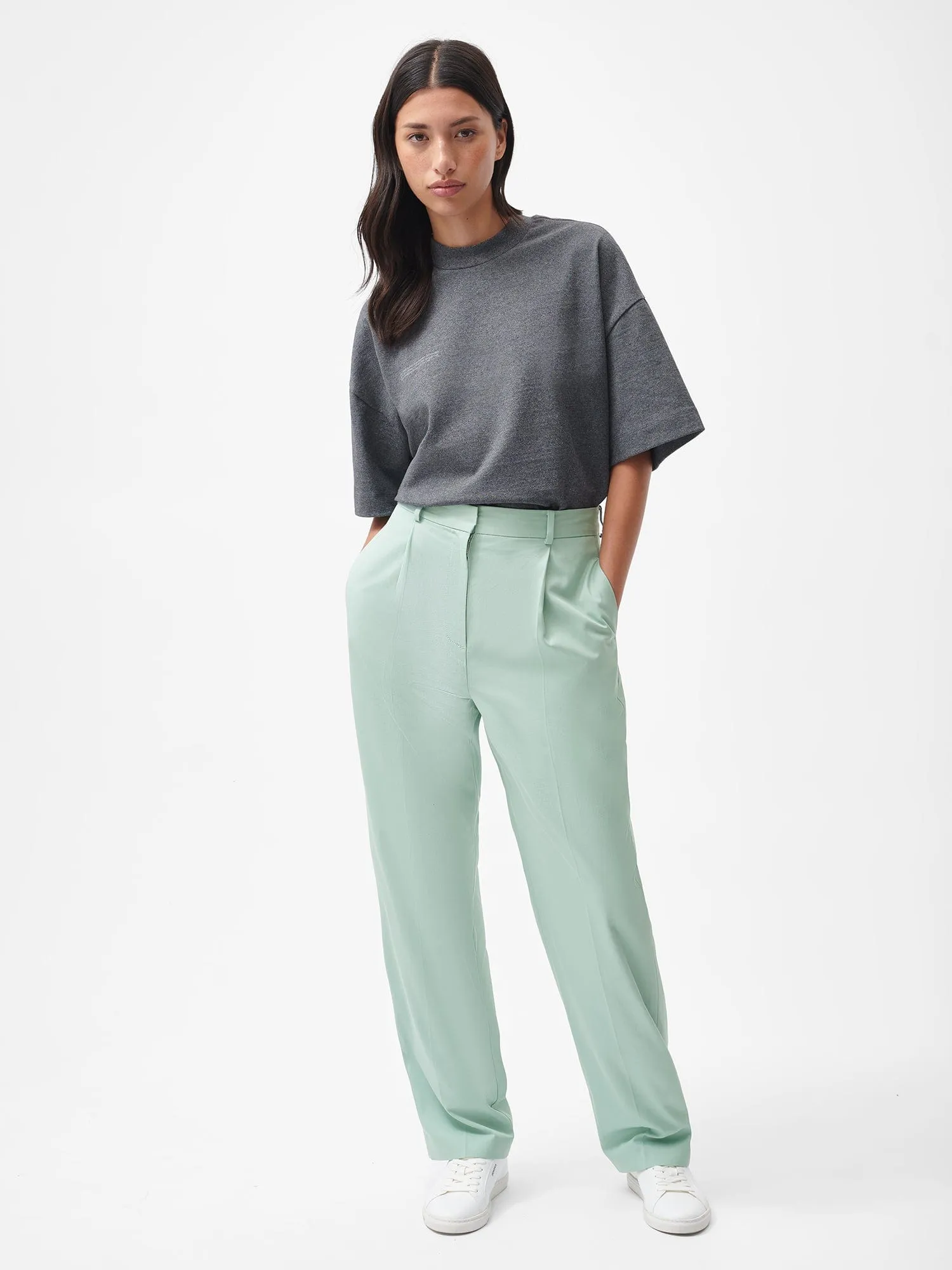 Women's Organic Cotton Tailored Trousers—Eucalyptus Blue