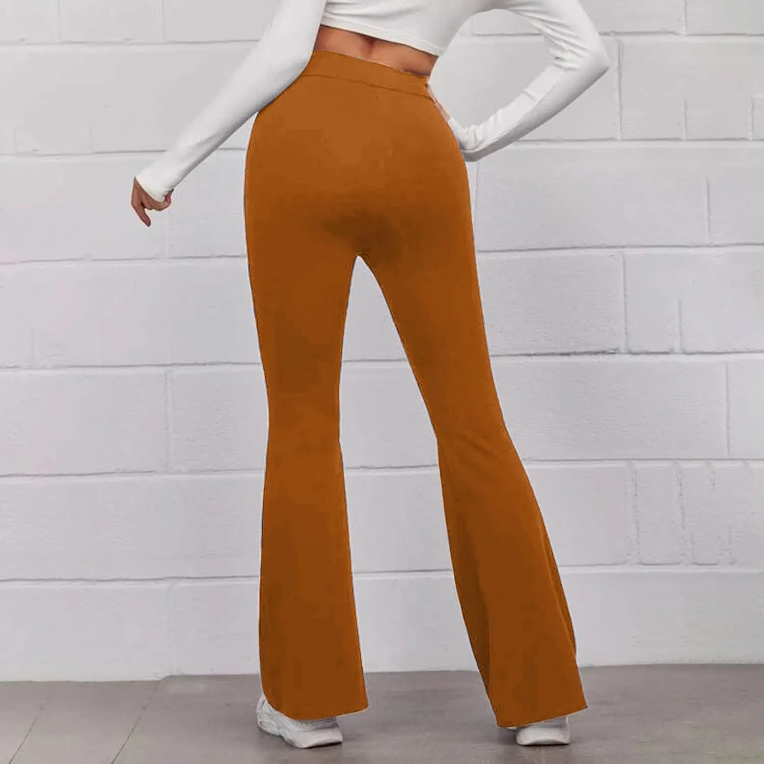 Women's Solid Casual Elastic High Waisted Yoga Sweatpants Stretch Soft Comfy Straight Wide Leg Trousers with Pockets