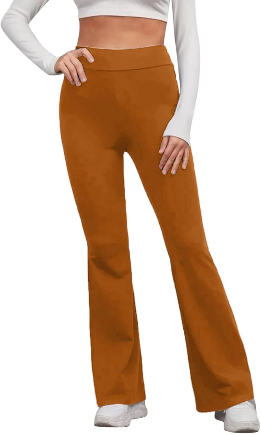 Women's Solid Casual Elastic High Waisted Yoga Sweatpants Stretch Soft Comfy Straight Wide Leg Trousers with Pockets