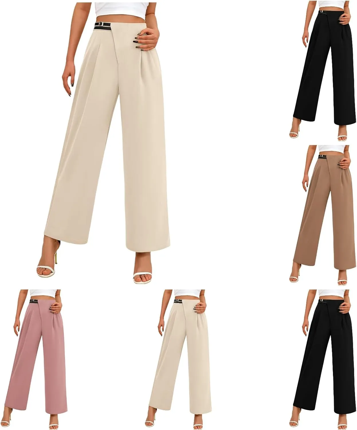 Women's Wide Leg Pants Dressy High Waisted Business Casual Work Office Suit Palazzo Long Straight Pant Trousers​