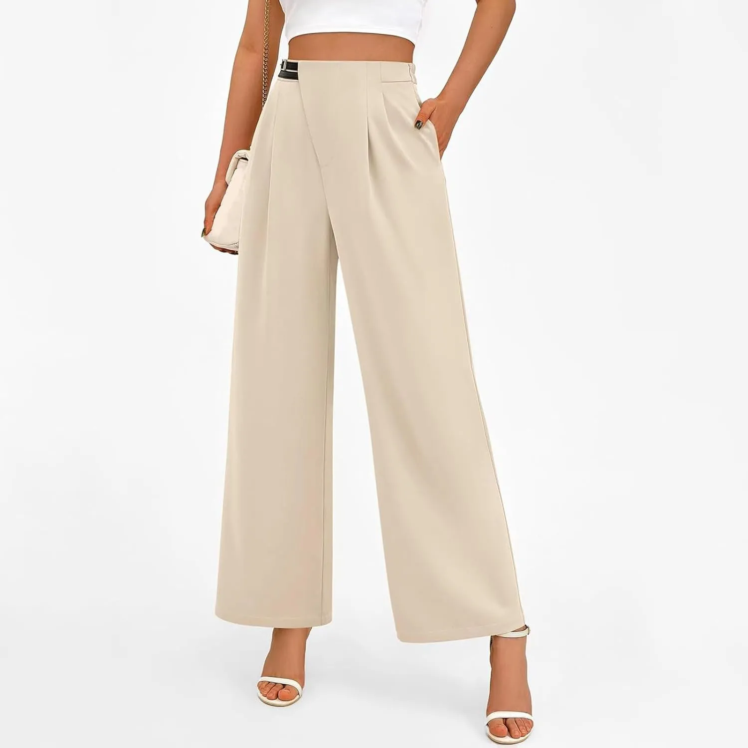 Women's Wide Leg Pants Dressy High Waisted Business Casual Work Office Suit Palazzo Long Straight Pant Trousers​