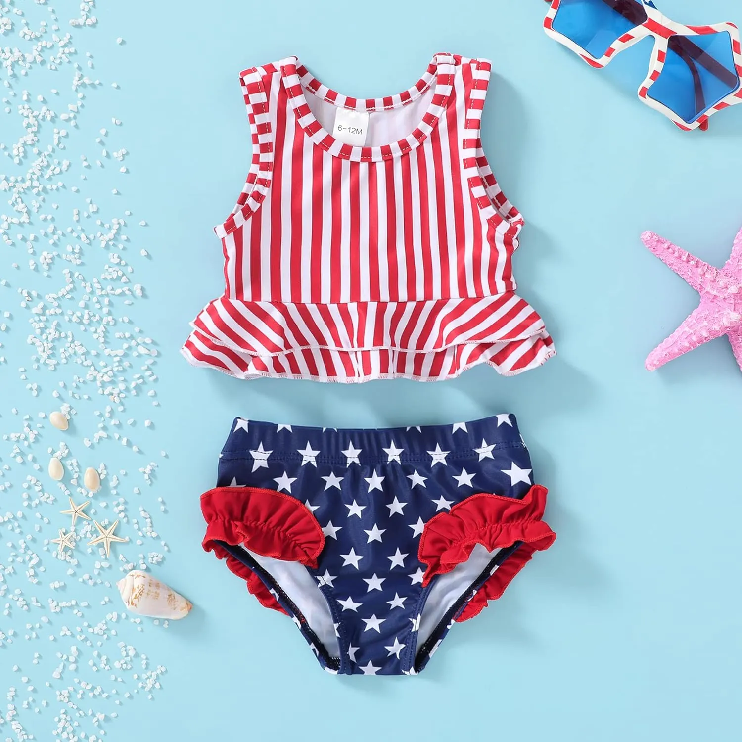 YOUNGER TREE Toddler Baby Girls Summer Swimsuit Sleeveless Striped Swimwear Two-Piece Suit Beach Bikini