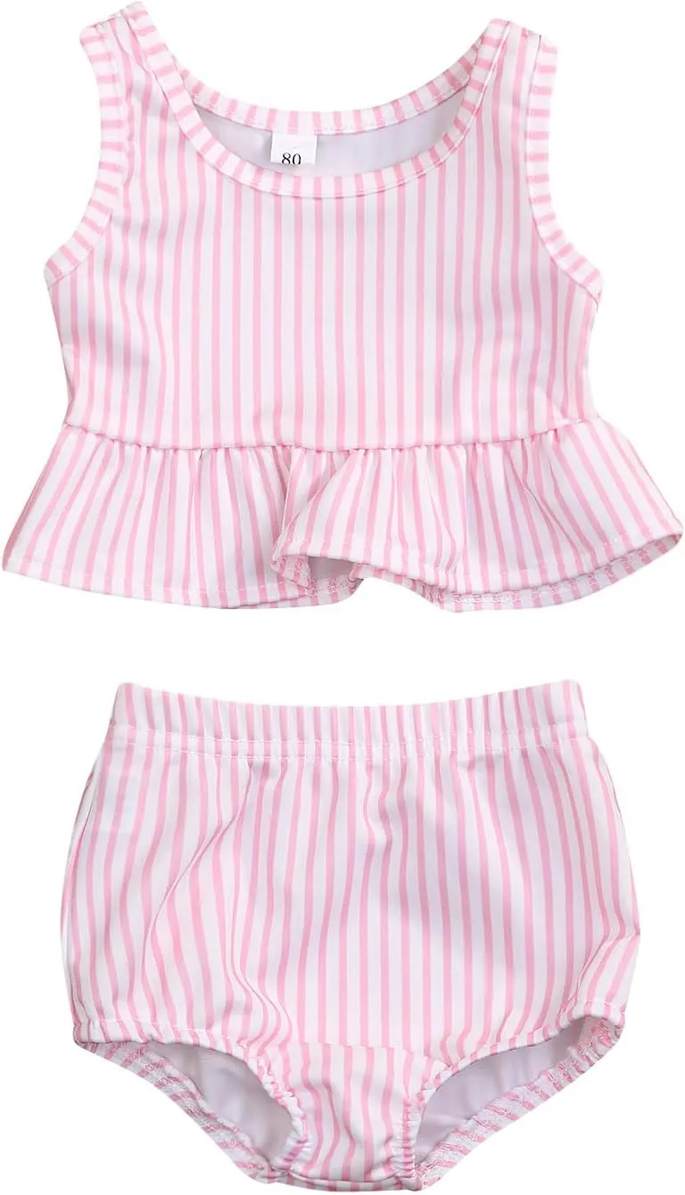 YOUNGER TREE Toddler Baby Girls Summer Swimsuit Sleeveless Striped Swimwear Two-Piece Suit Beach Bikini